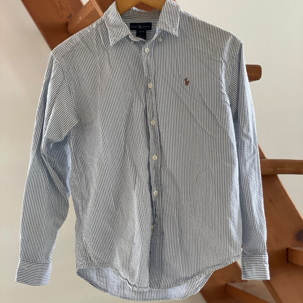Ralph Lauren blue seersucker stripe Oxford